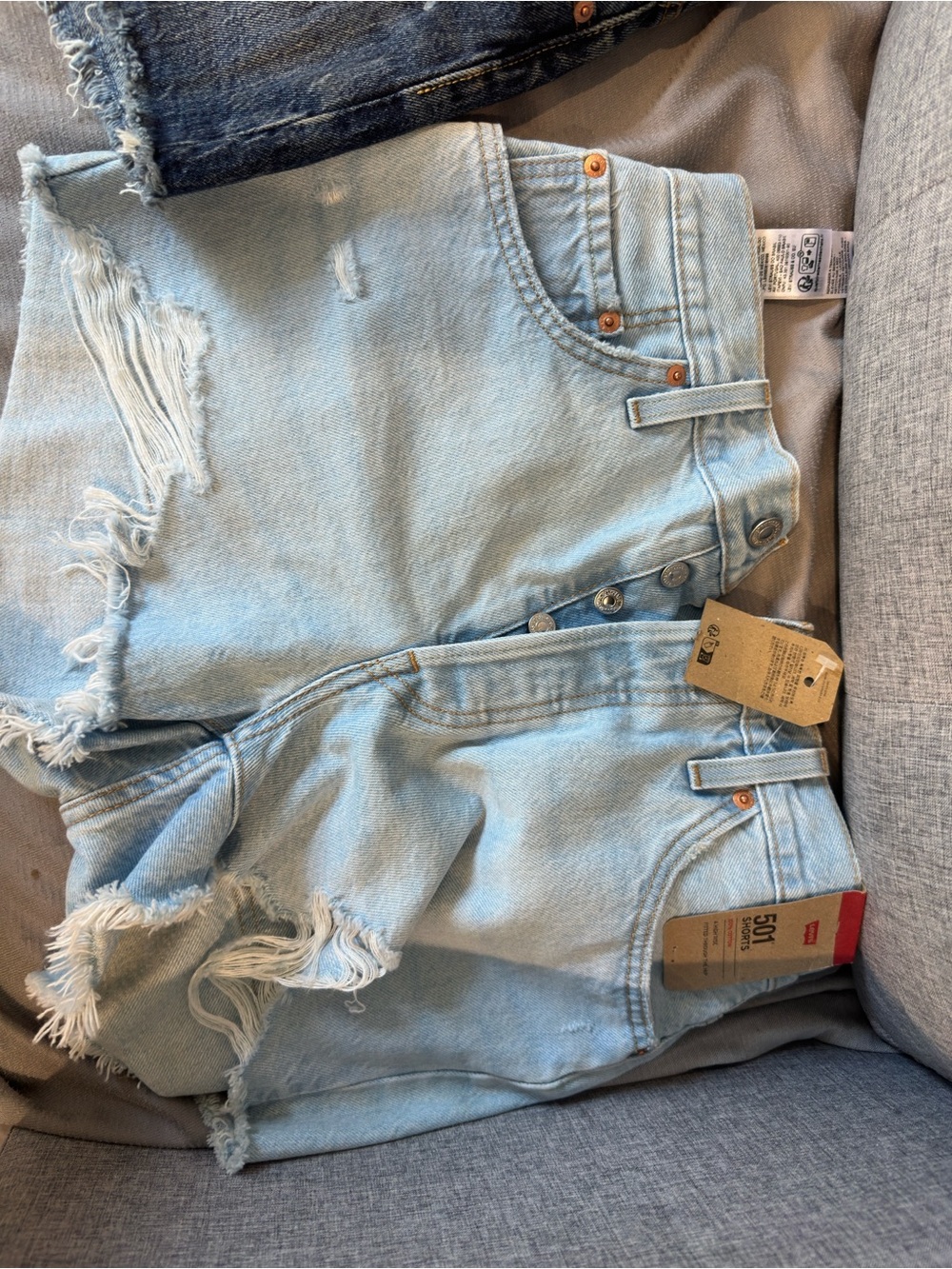 Levi's Light Blue High-Waist Distressed Denim Shorts